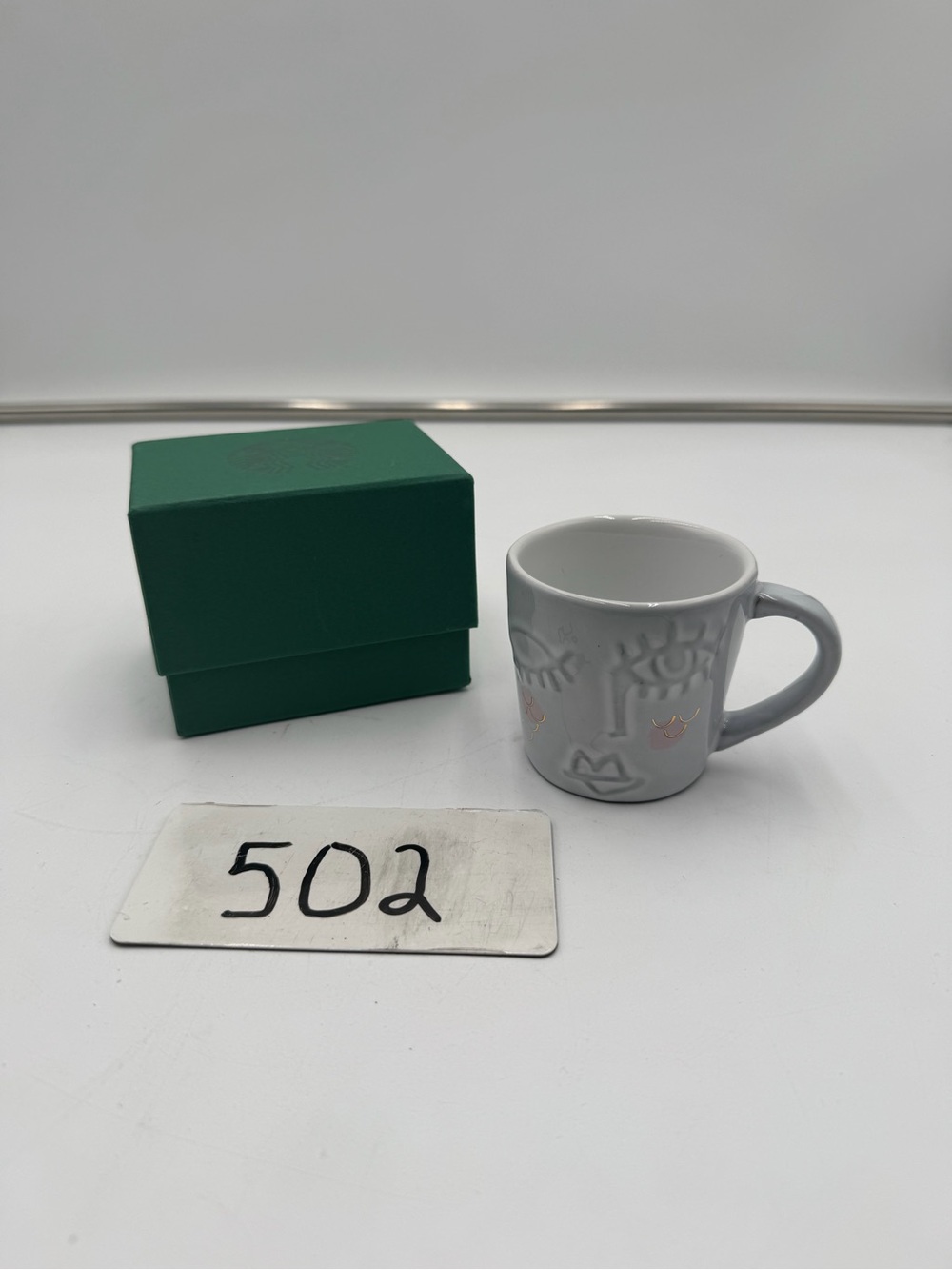 Starbucks 2016 Gray Face Demitasse Espresso Mug 3 oz Ceramic Cup With Box